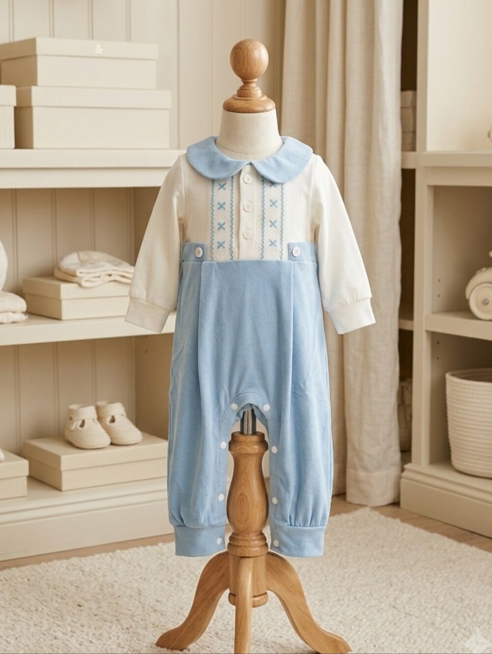 Delicate Blue & White Infants  One Piece Sz 3-6M Lil Cake